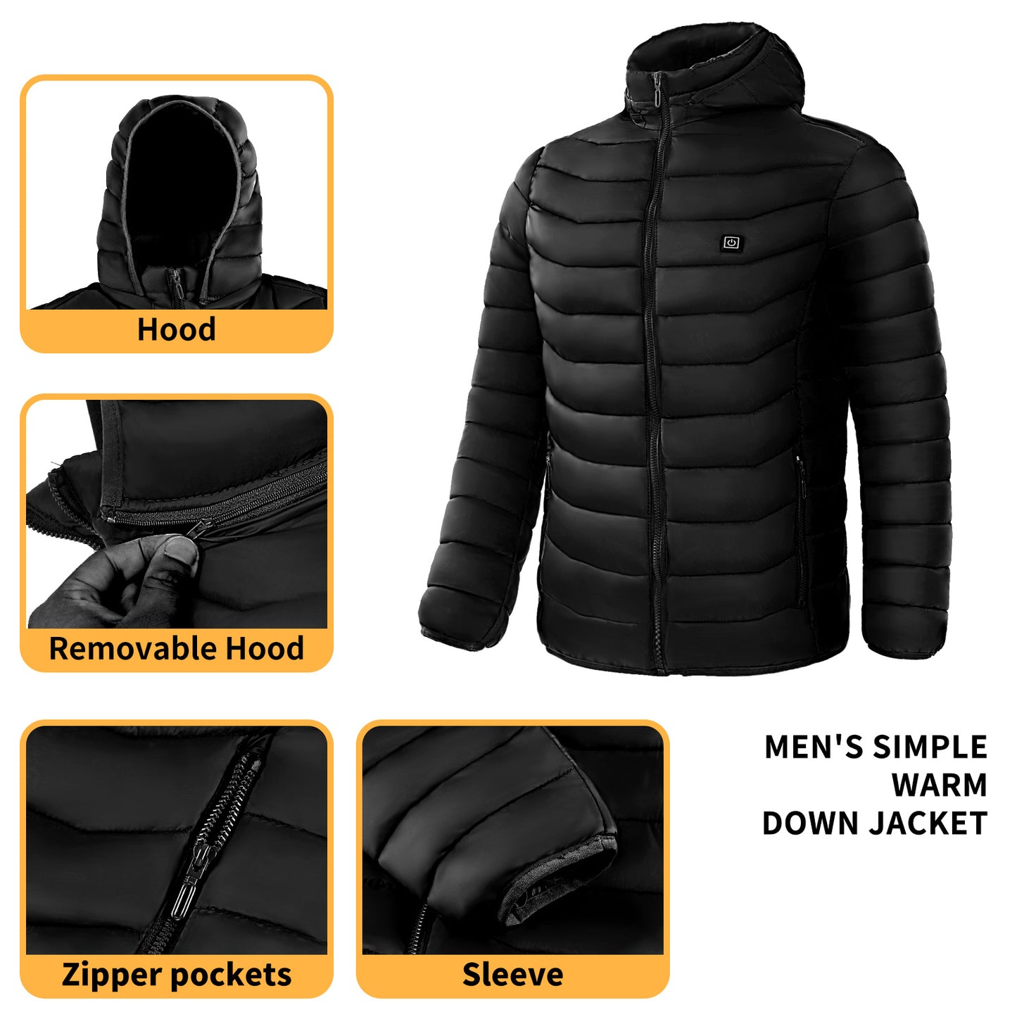 Men's Heated Puffer Jacket – Electric Heated Winter Coat with Hood