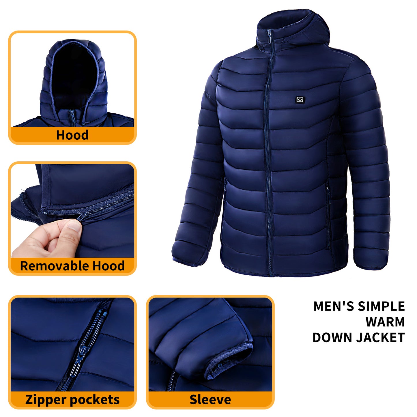 Men's Heated Puffer Jacket – Electric Heated Winter Coat with Hood